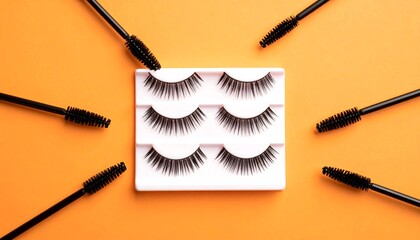 False lashes and mascara on orange