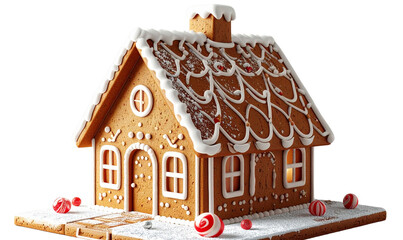 Minimalist Gingerbread House with Modern Icing Patterns, Transparent Background