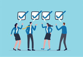 Team agreement, meeting or brainstorming for collaboration, agree to work together, finish team to do list or appointment tasks concept, business people agree with checklist symbol in team meeting