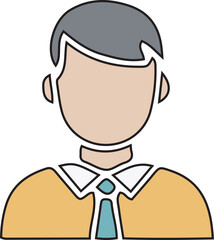 Simple flat-style male avatar icon with gray hair and formal shirt, suitable for profile or user interface.