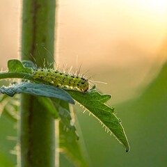 Close-up of a green caterpillar on a plant