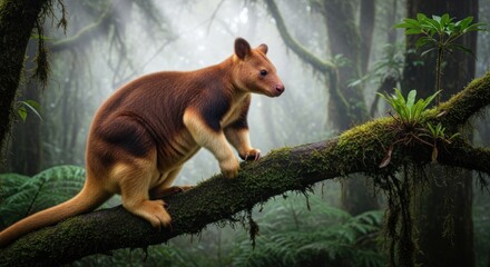 Red Kangaroo in a Lush Forest Setting.