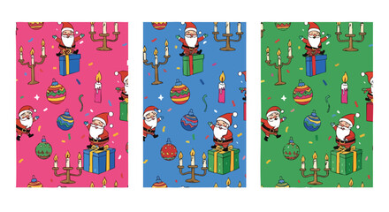 Joyful Santa Claus celebrating Christmas holiday with festive ornaments, candles, and confetti, perfect for seasonal designs