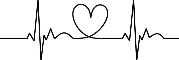 heartbeat line illustration, ECG waveform, heart shape, medical art, love symbol, cardiology design, health concept, stylized rhythm