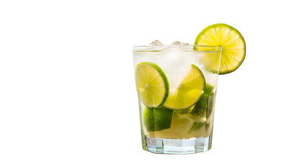 Refreshing caipirinha cocktail with lime isolated on transparent background