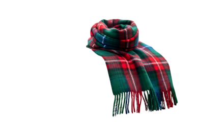 Traditional tartan scarf isolated on transparent background with fringe