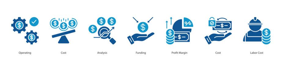 Financial Performance Planning color banner web icon set vector illustration concept with icon of operating, cost, analysis, funding, profit margin, cost, labor cost