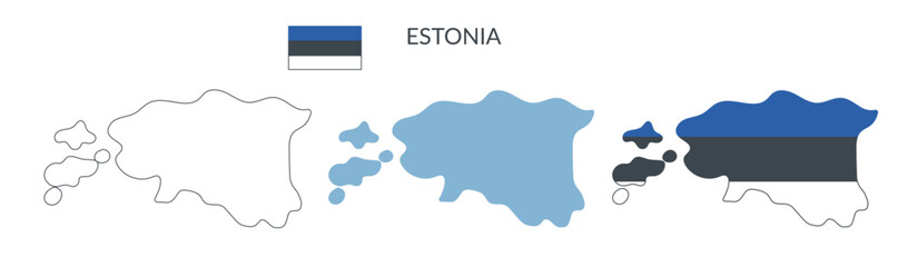 Estonia country geographical borders isolated on white background. Estonia flag. Vector flat cliparts.