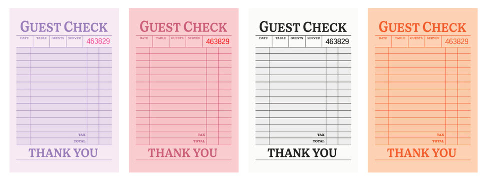 Guest check art print, trendy wall art blank restaurant receipt vector illustration for digital and personalized gift