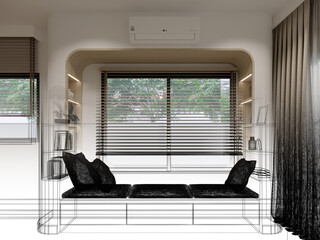 modern living room interior design, 3d rendering