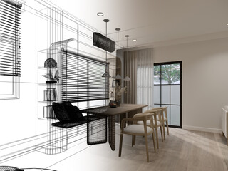 modern dining room interior design ,3d rendering