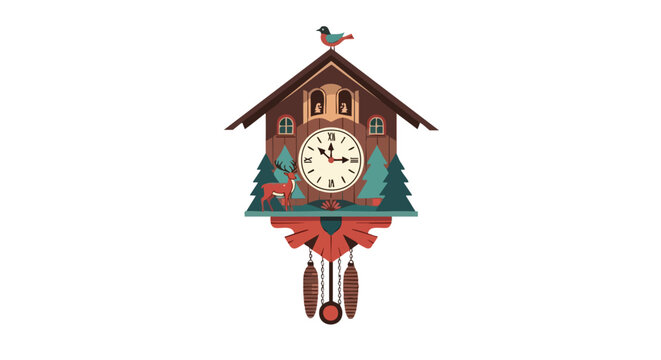 Charming cuckoo clock with forest scene, perfect for adding a touch of whimsical charm to your design projects or traditional themed visuals