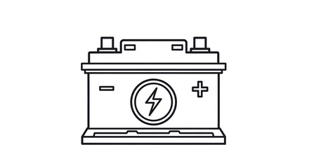 Isolated Car Battery, Automotive Accessory, Outline Style, Spare Part for Electricity Supply