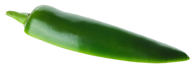 One whole green jalapeno pepper isolated on white