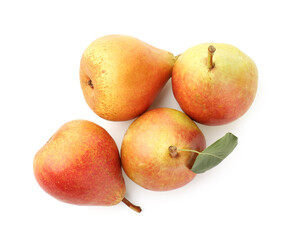 Fresh ripe pears isolated on white, top view