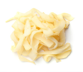 Dried shredded squid isolated on white, top view