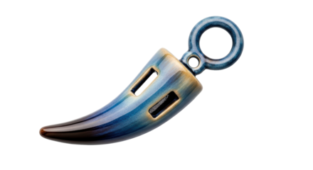 Isolated decorative tusk pendant jewel, blue and gold color jewelry, elegant and fancy