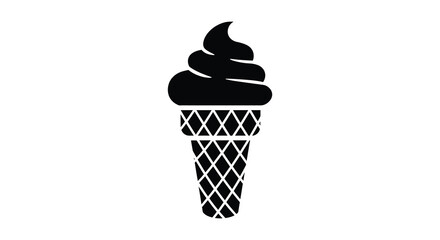Simple black and white illustration of a soft serve ice cream cone silhouette