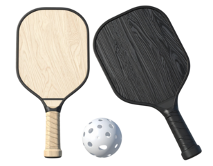 Single Pickleball Paddle with Perforated Ball, Front View, Isolated PNG