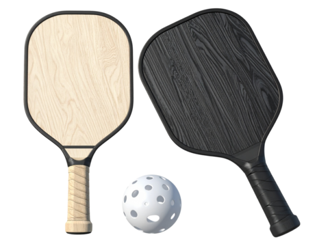 Single Pickleball Paddle with Perforated Ball, Front View, Isolated PNG