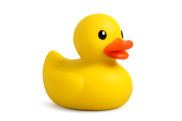 classic yellow rubber duck toy on transparent background