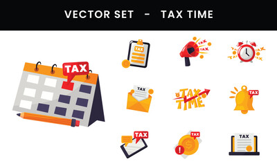 Diverse collection of tax related icons perfect for tax preparation, accounting, finance, and businessrelated designs for tax season.