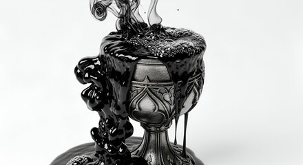 Mysterious Chalice A Conceptual Black Ink Pouring with Symbolic Resonance