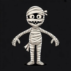 Cute Cartoon Mummy Character on Black Background