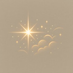 Golden Sparkle Star with Glowing Clouds – Dreamy Light Burst Clipart Illustration PNG