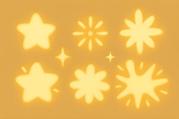 Cute Glowing Star Set – Hand Drawn Sparkle Shapes Clipart PNG Illustration