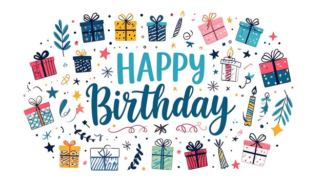 Birthday greeting with colorful gifts and decorations - Powered by Adobe