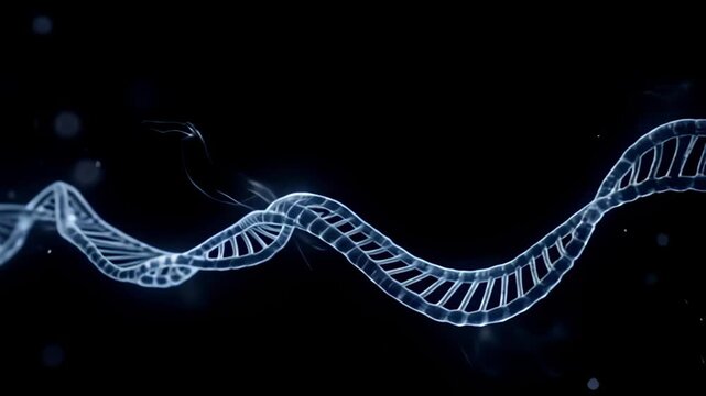 Imagine a serene and elegant animation highlighting a DNA strand Border Frame twisting with glowing helix, delicately surrounded by wisps of fog-like light that drift and dissolve into