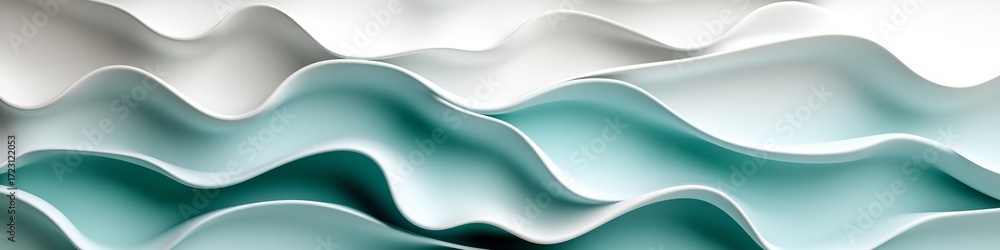 Poster mesmerizing abstract waves design featuring a soft mint to teal gradient with elegant 3d texture