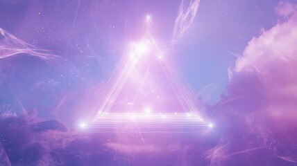 Mystical triangle with magical symbols in ethereal cosmic sky for spiritual design