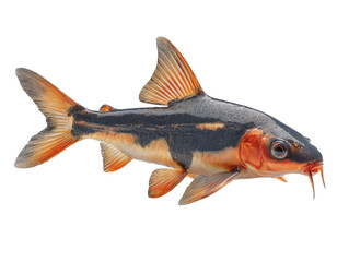 Obraz premium Elegant clown loach on isolated transparent background, a striking freshwater fish