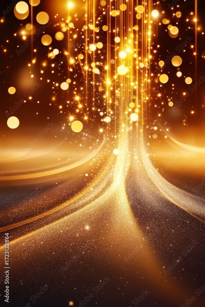Poster vibrant golden light streams flowing through a cosmic space creating a dynamic abstract display
