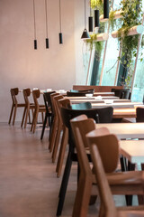 Tables and chairs in a restaurant interior