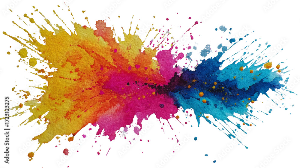 Wall mural dynamic explosion of vibrant watercolor pigments creating an abstract artwork on an isolated and