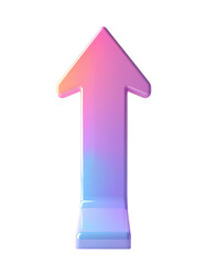 A vibrant, three-dimensional upward-pointing arrow rendered in a gradient of pink, purple, and blue hues, exhibiting a glossy, smooth surface