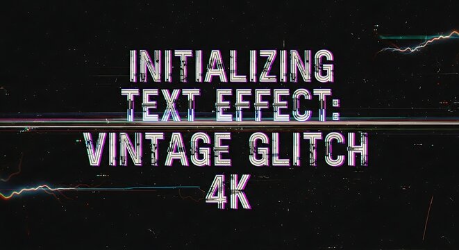 Initializing Vintage Glitch Text Effect on a Dark Screen 4K.