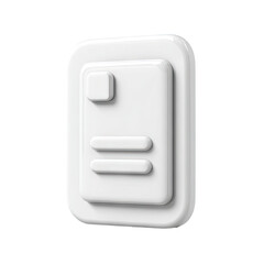 White, 3D rendered icon of a document or message.  It's a rectangular, slightly raised object