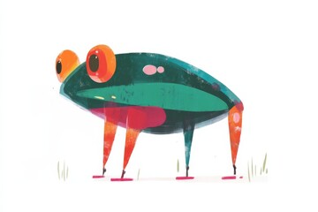 Colorful cartoon frog character in flat design for children's toys and decor