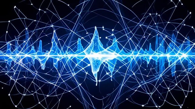 The scene is anchored by a Digital waveform Border Frame pulsing with audio light, where bursts of crystalline colors radiate outward, forming intricate, geometric patterns that chaotically