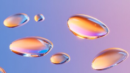 Playful holographic droplets on colorful background for creative design