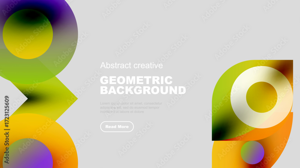 Aufkleber abstract geometric shapes overlap, creating vibrant color gradients. minimalist design with text ove