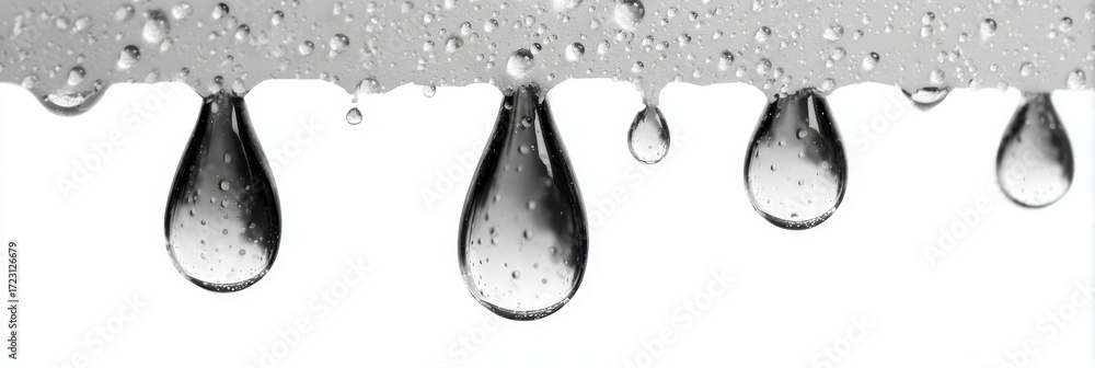 Poster crystal clear water drops on a wet surface creating a reflective and beautiful texture pattern