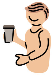 Man enjoying and drinking coffee cup. Cafe, coffeeshop and coffee house, illustration