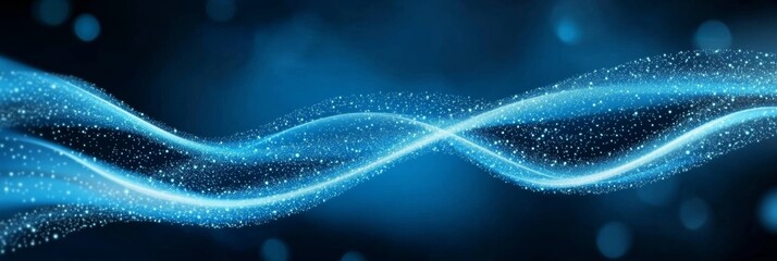 Elegant Abstract Blue Wave Lines Background with Bright Gleam Shapes and Modern Light Dots Design