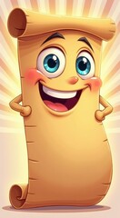 Cartoon of a scroll character with a big smile