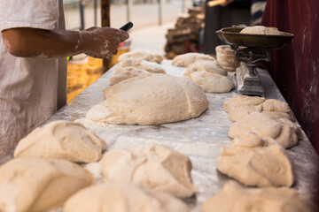 mass of yeast dough in the bakery